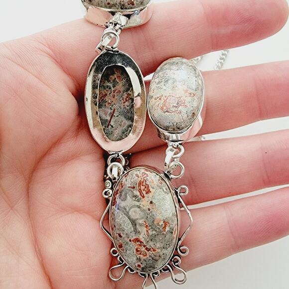 Unique Rhyolite Necklace - Sterling Silver Statement Jewelry - Picture 3 of 7